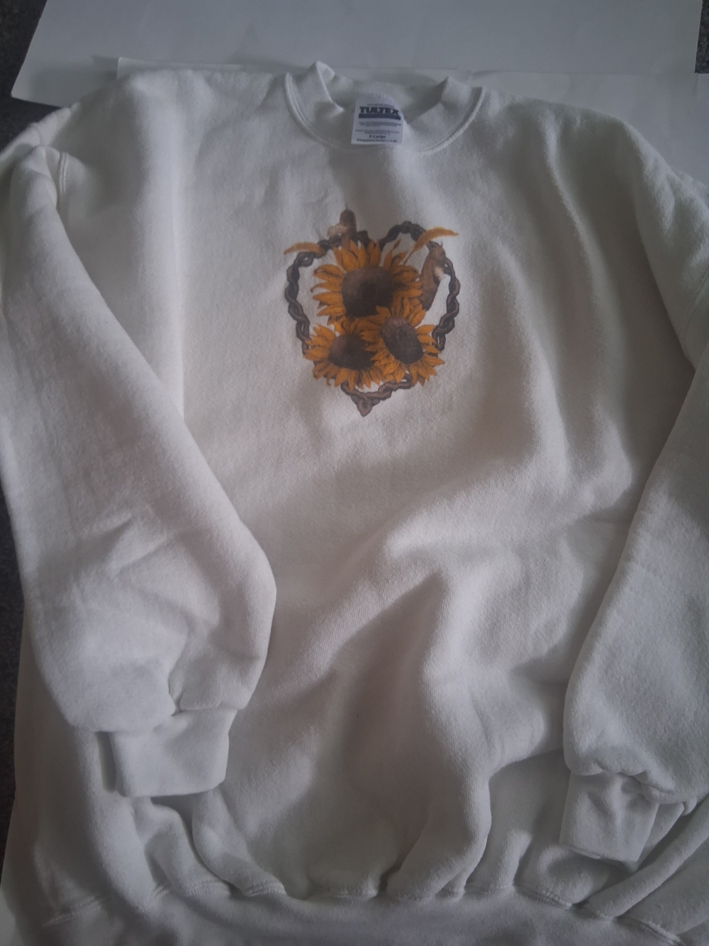 Tultex Cream Crewneck with Sunflower Heart Graphic